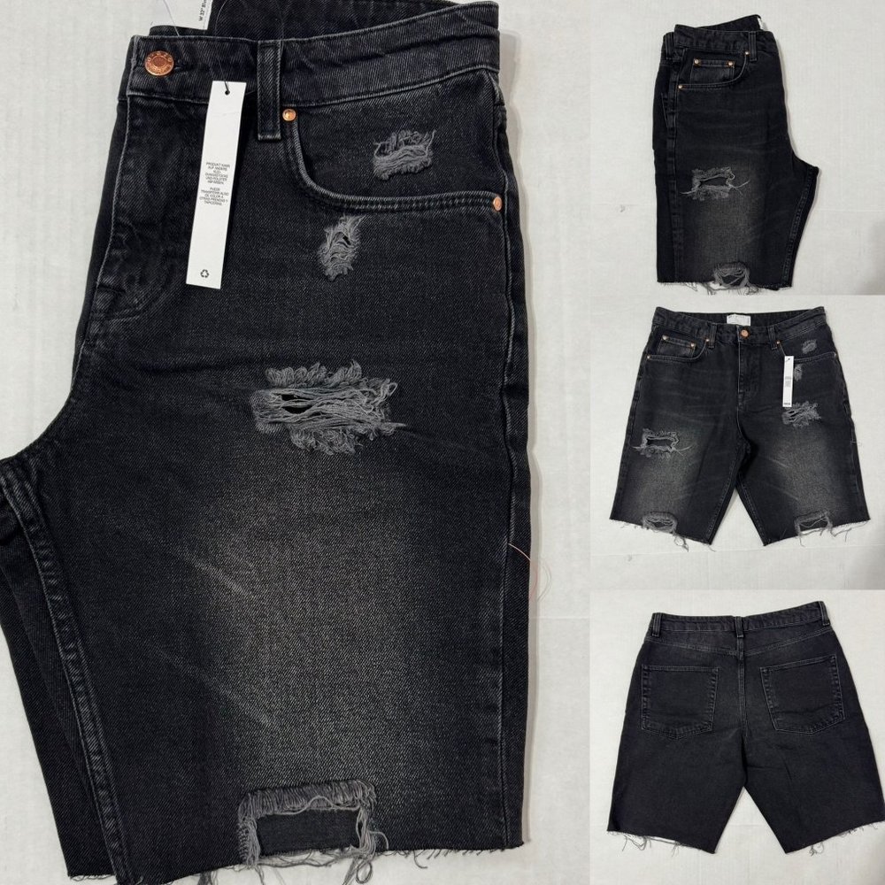 Asos Design NWT Sz 32 Black Distressed Frayed Men's Jean Short